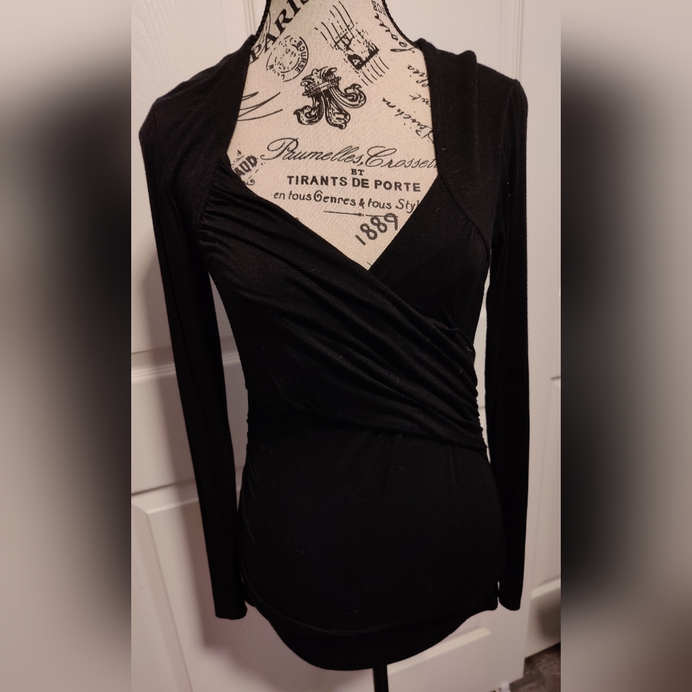 Drop neck black dress shirt